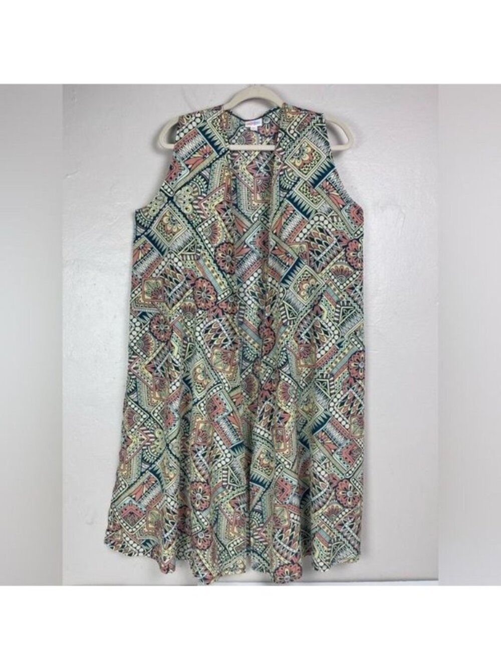 Lularoe Joy Aztec Long Tank Duster Cover Up MEDIUM yellow green